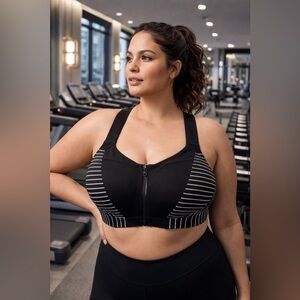 Victoria’s Secret Knockout Front Zip Striped Sport Bra 38DDD High Support New